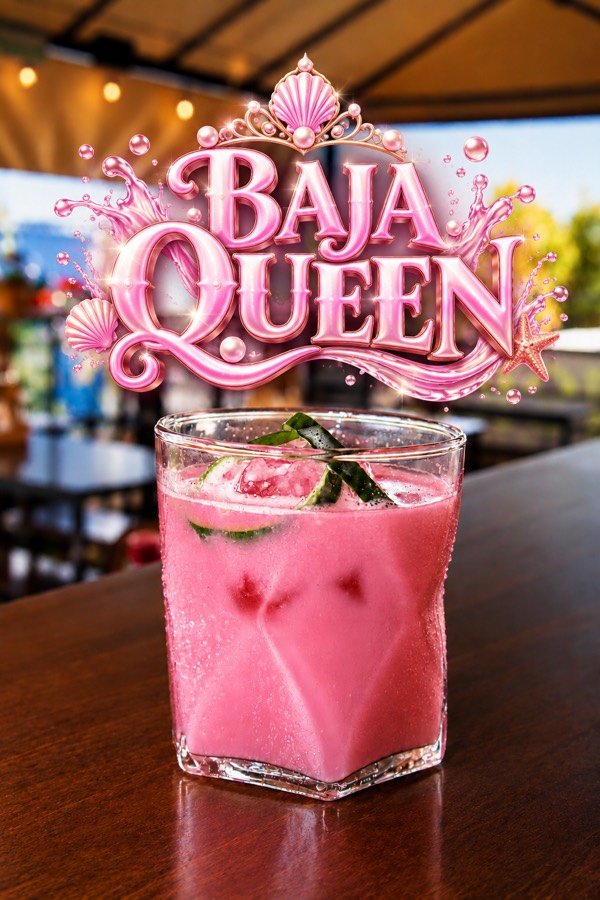 Coctel rosa cremoso con pepino y hielo